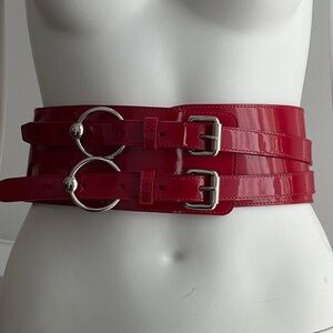 Jean Paul Gaultier Red Patent Leather Double Strap Wide Belt